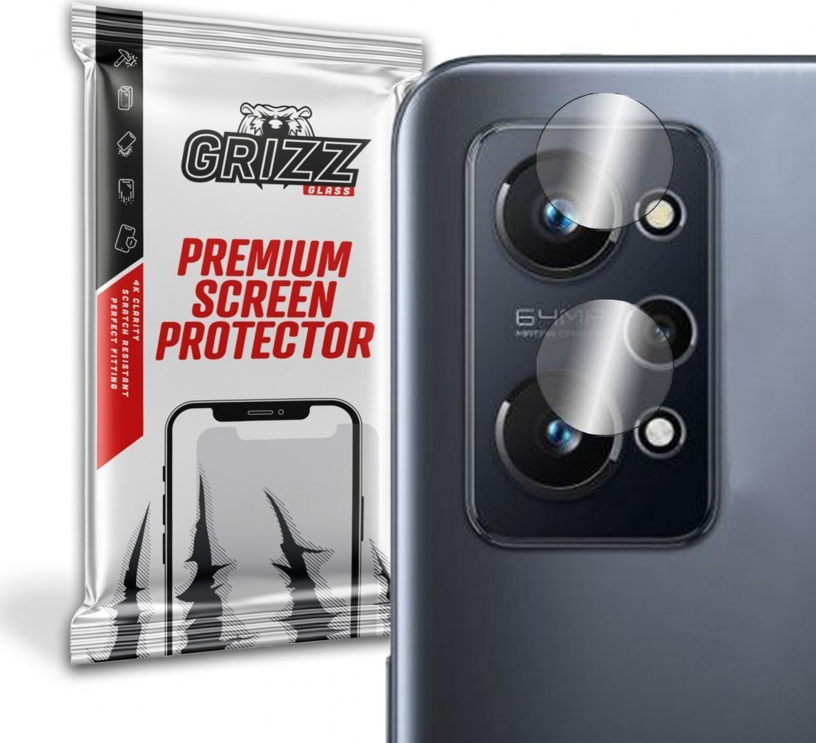 Mbrojtës kamerë GrizzGlass Realme GT Neo 3T, xham hibrid, set 2 copë, transparent