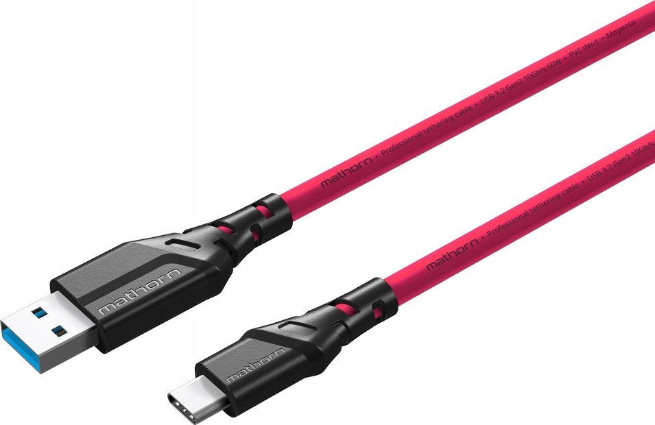 Kabllo USB Mathorn MTC-500, USB A në USB C, 5m, magenta