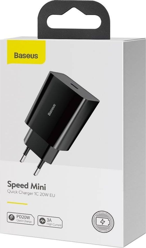 Полнач за мрежа Baseus Speed Mini Quick Charger 1C, 20W PD, црн
