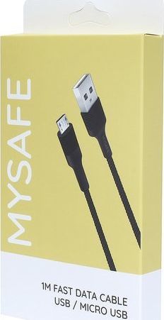 Kабел USB Mysafe USB-A во microUSB, 1 m, 2.1A, црна
