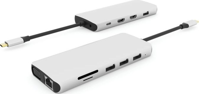 Docking station eStuff USB C 12in1 ES623009, 2x HDMI, PD 100W, gri