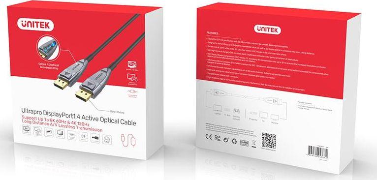 Kabllo DisplayPort Unitek C1617GY, 15m, 8K, gri