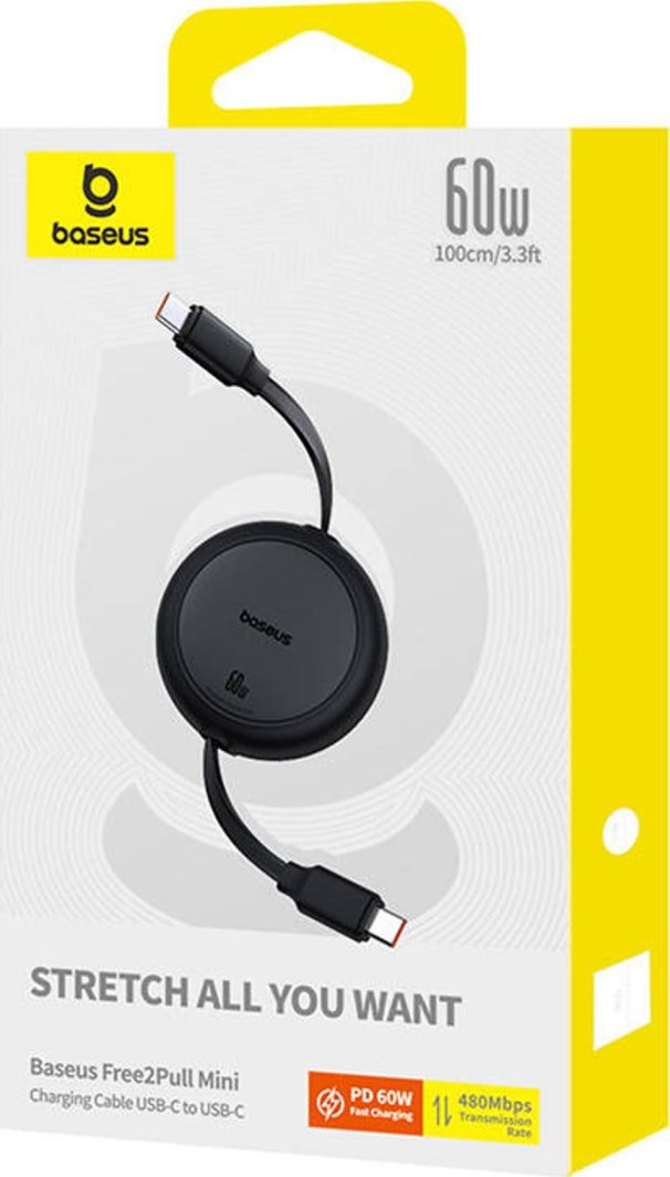 Kabllo karikimi Baseus Free2Draw Mini, Type C në Type C, 100W, 1m, e zezë