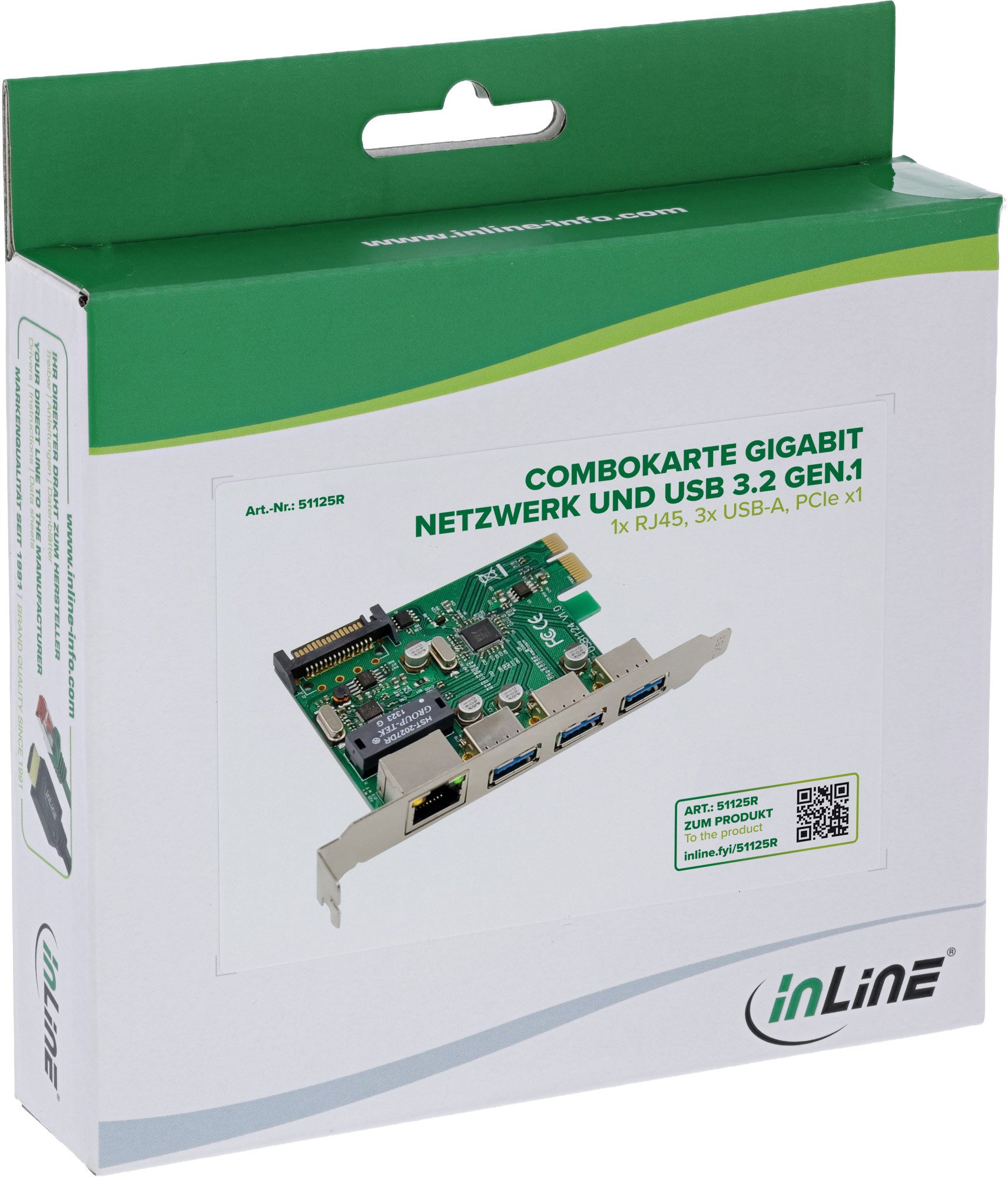 Kartë rrjeti dhe USB InLine Combo Card, PCIe x1, 1x RJ45 Gigabit, 3x USB 3.2 Gen1