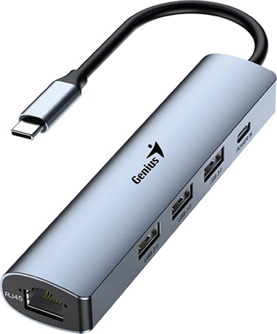 USB Hub Genius USB-C me 3 USB-A / USB-C / RJ-45, i hirtë