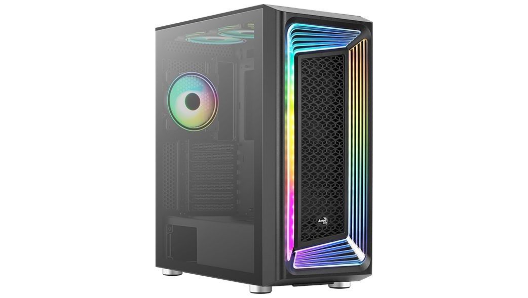 Kuti kompjuteri Aerocool Interstellar ARGB, Midi Tower, me xham të temperuar, e zezë