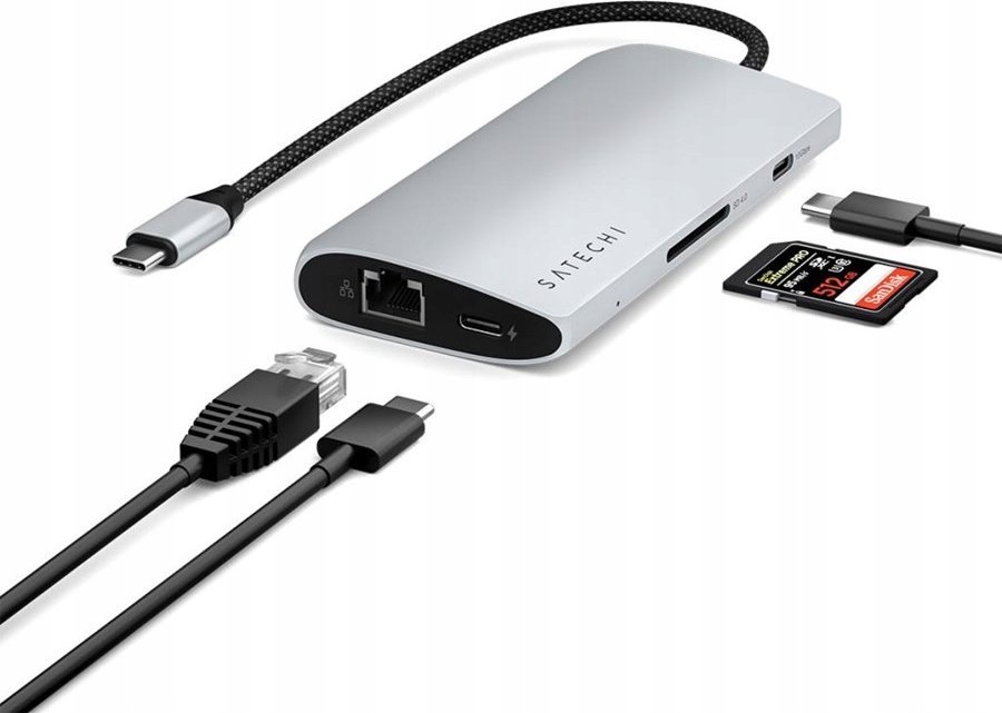 Adaptues USB C Satechi ST P8KES, Multiport 8K, Ethernet gigabit, argjendtë