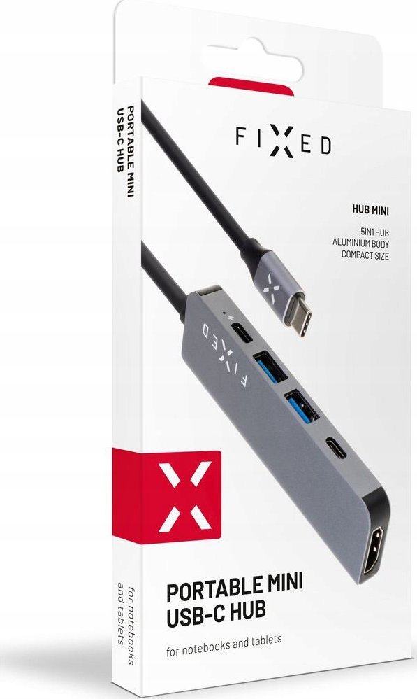 HUB USB C Fixed Mini 5in1, HDMI 4K, Power Delivery 100W, gri