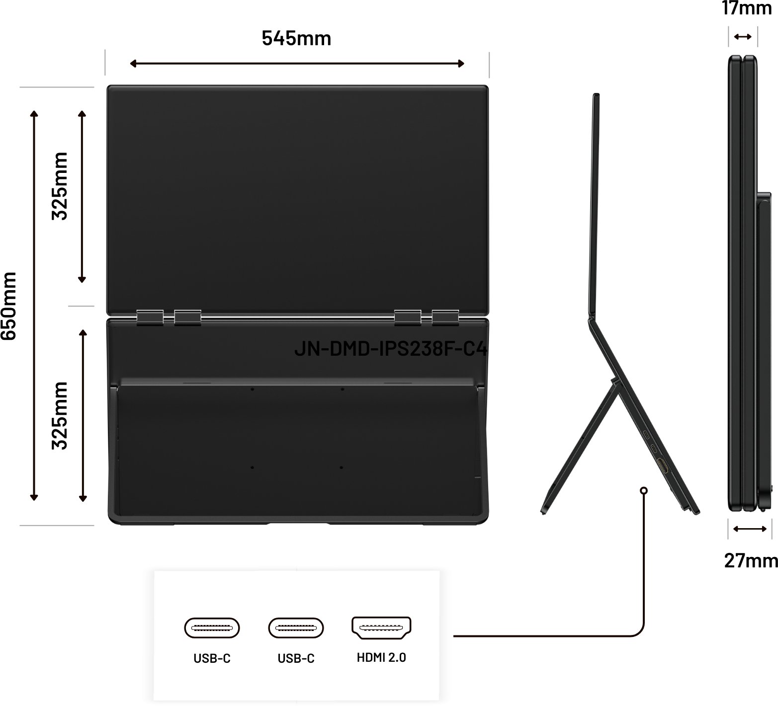 Monitor JapanNext FHD Dual, 23.8", dy ekrane, i zi
