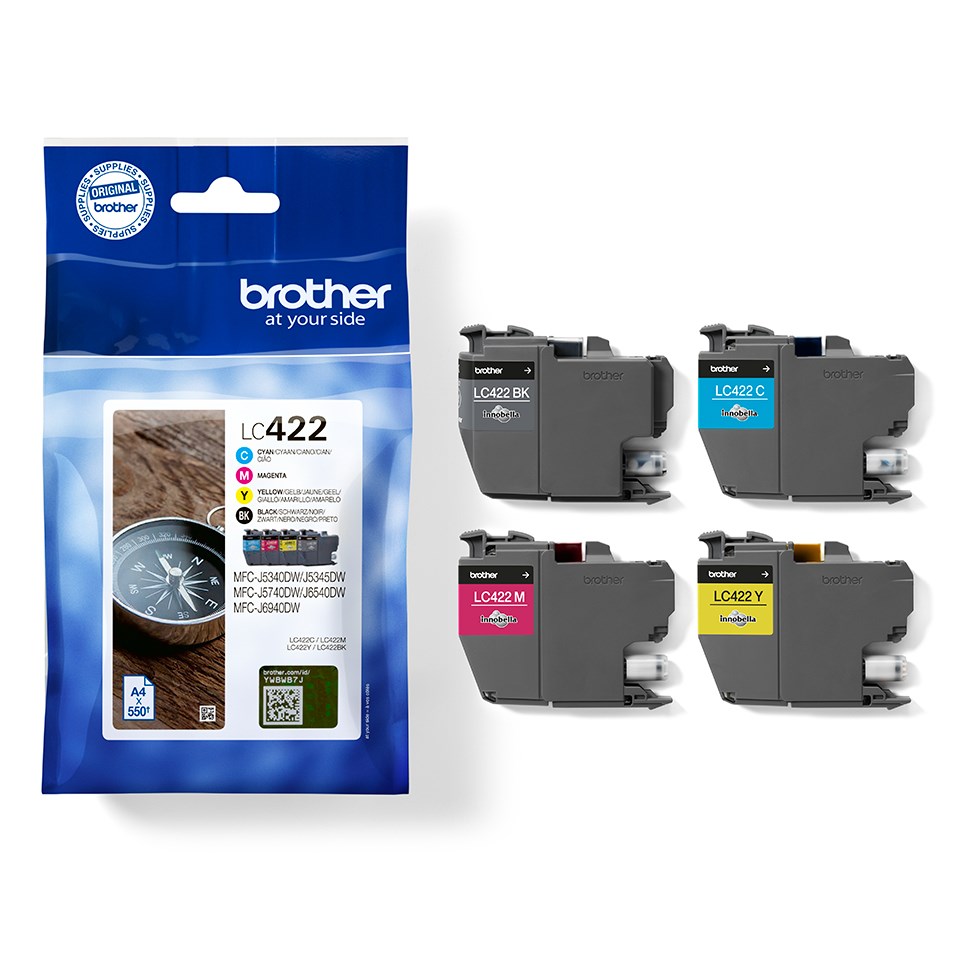 Ngjyrë printeri Brother LC422VAL, 550 faqe, Multipack, e zezë/cyan/magenta/e verdhë