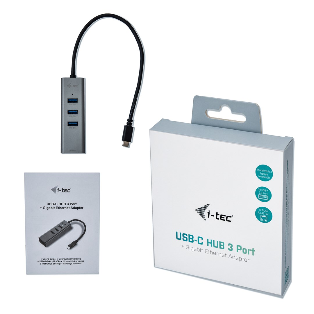 Qendër USB-C I-tec Metal, 3 porte, Gigabit Ethernet, e zezë