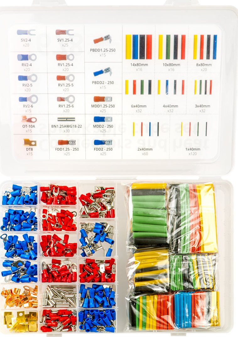 Set konektorësh elektrikë AMiO, 687 pjesë, me tuba termokunjë, multicolor