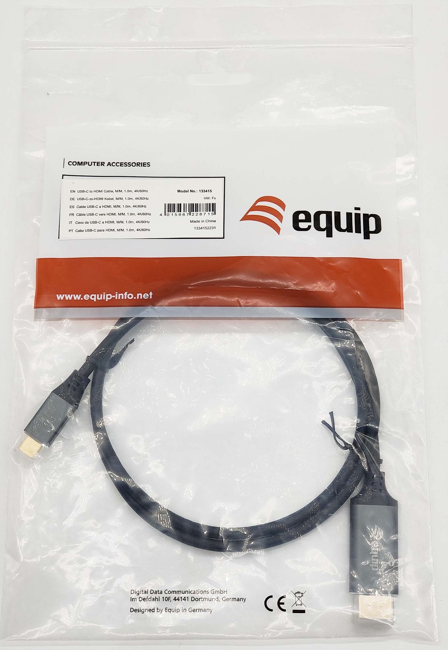 Kabllo USB C në HDMI Equip, 1m, 4K 60Hz, e zezë