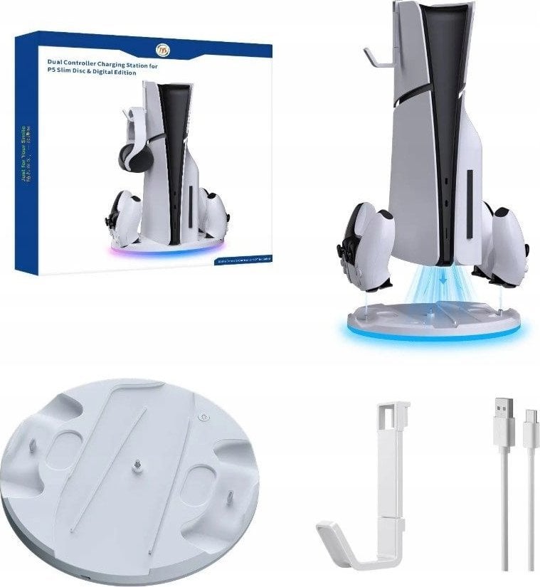 Stacion karikimi JYS JYS-5196 për PS5, për 2 kontrollorë, me LED, i bardhë