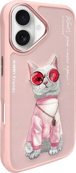 Futera telefoni Futera për iPhone 16 6.1", dizajn mace Nimmy Glasses, ngjyrë rozë