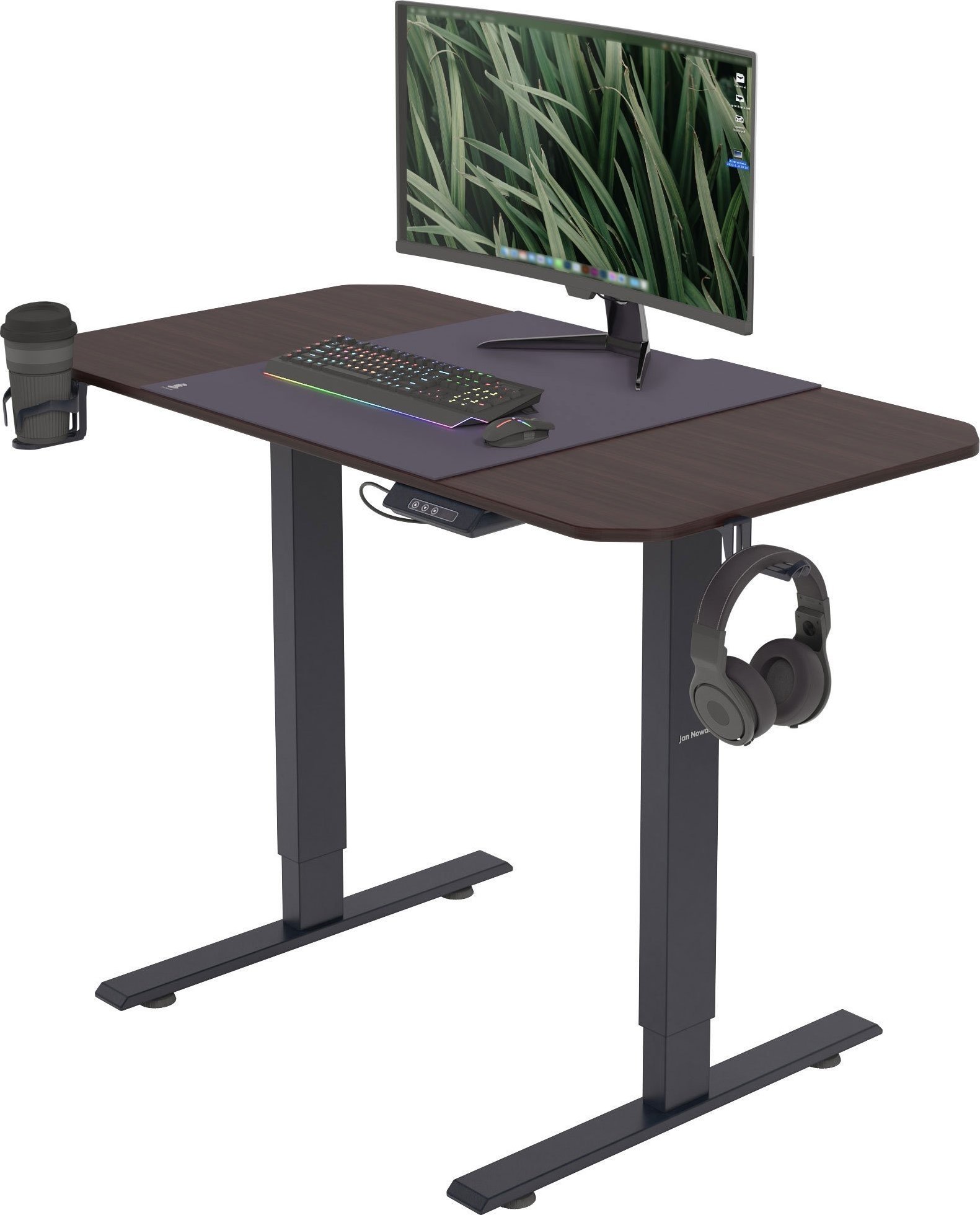 Tavolinë gaming Jan Nowak Egon 1100, rregullim elektrik lartësie, 110 cm, ngjyrë arre