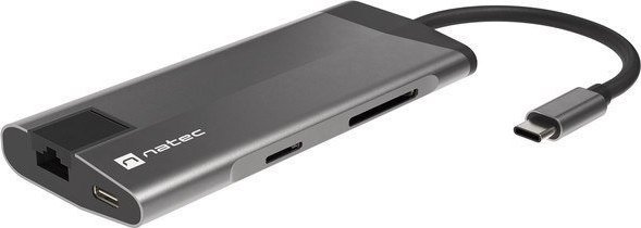Stacion dokimi Natec Fowler Plus NMP-1690, USB-C, HDMI RJ-45 SD, gri