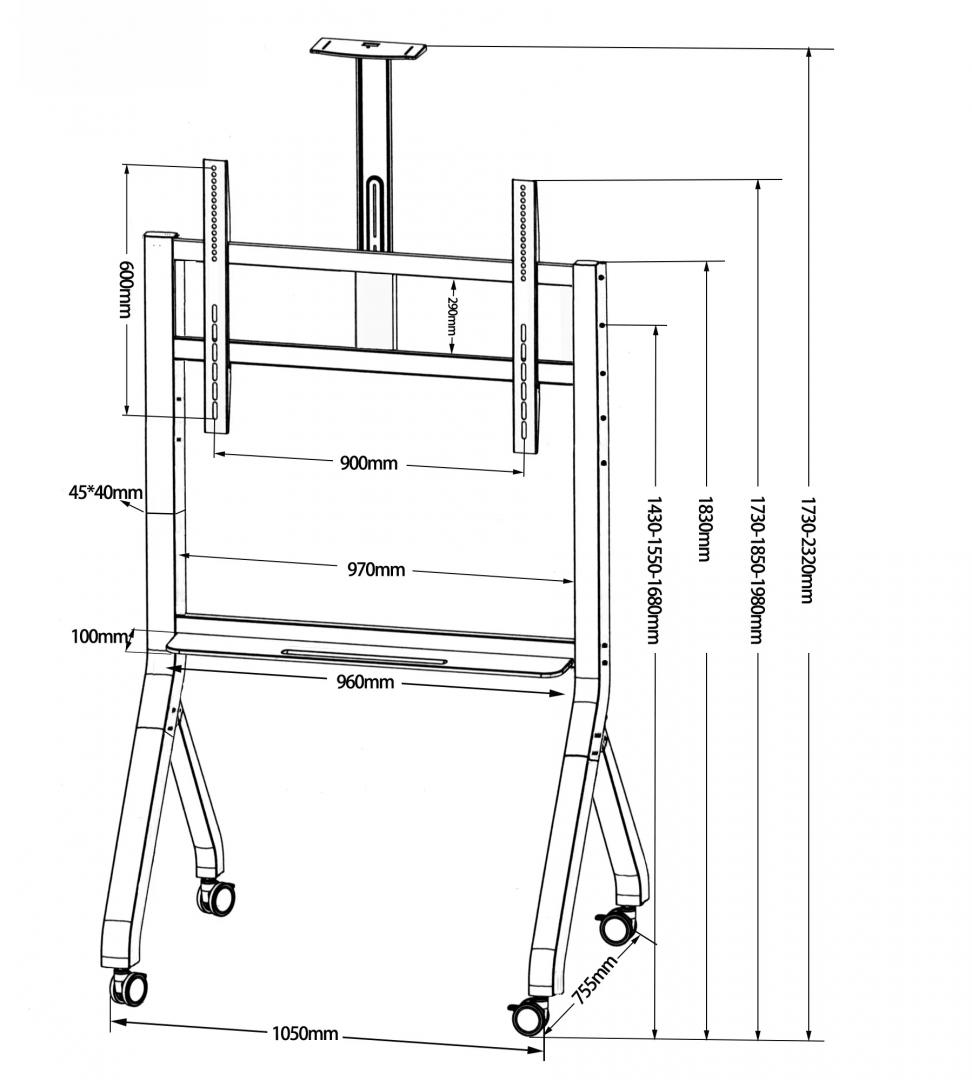 Stendë TV mobile Serioux TV213CA, 55"-100", deri 120 kg, e zezë