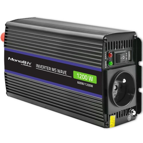 Inverter Qoltec Monolith, 600W, 12V në 230V, i zi