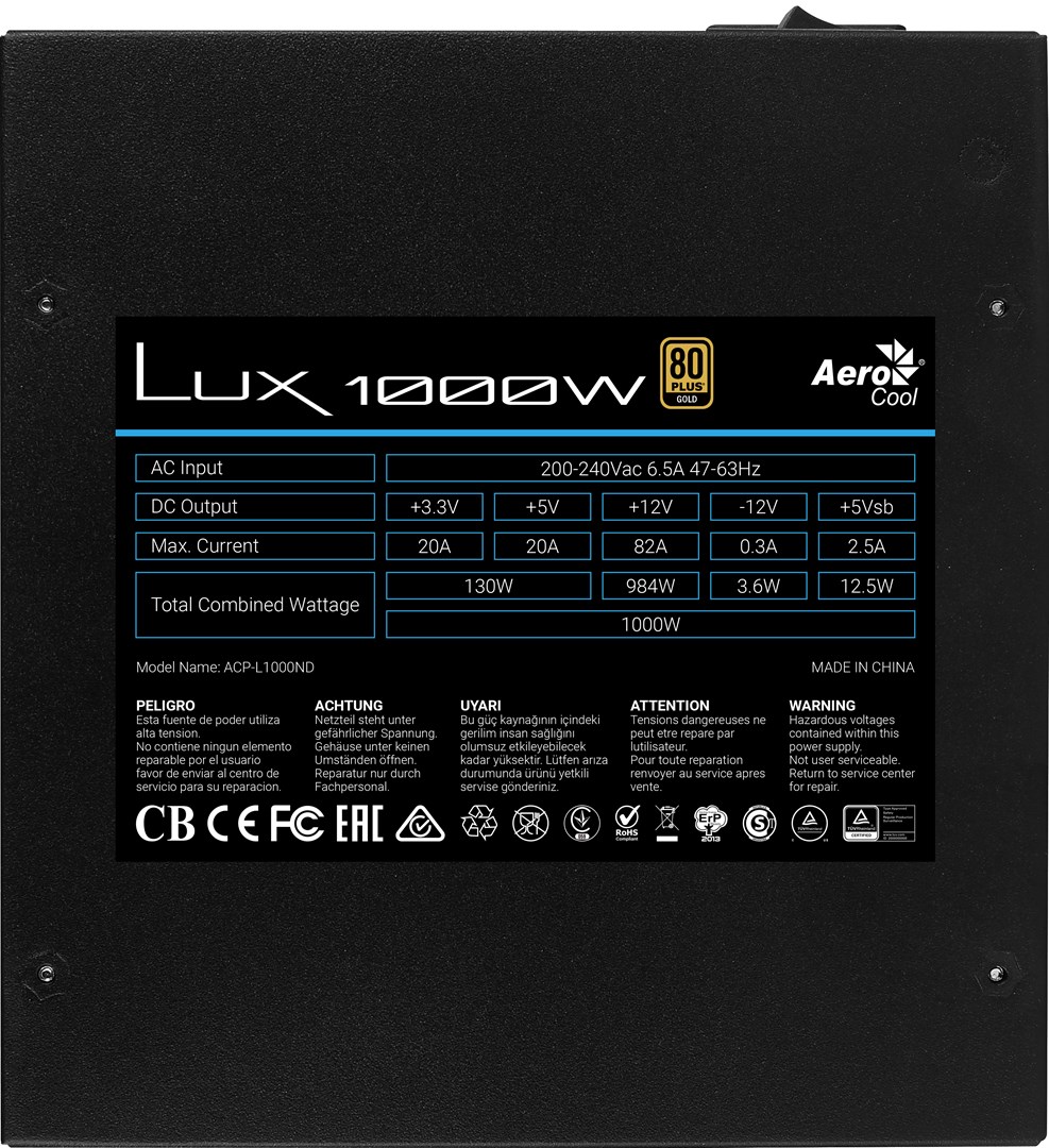 Furnizues me energji Aerocool LUX, 1000W, 80Plus Gold, i zi