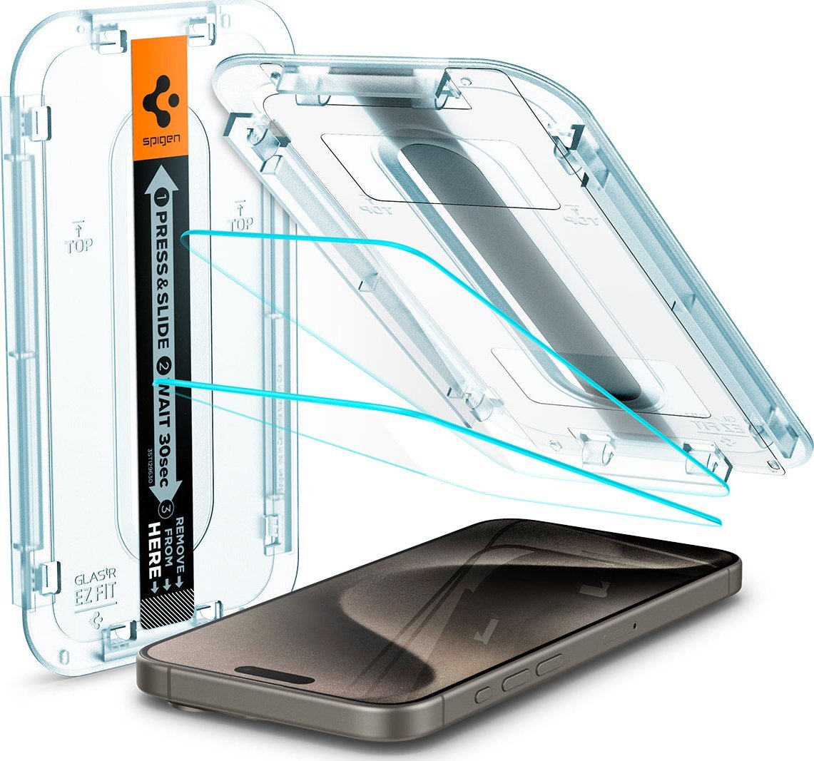 Xham mbrojtës Spigen Glas.TR EZ Fit për iPhone 15 Pro, tempered glass, set 2 copë, transparent