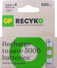Bateri të rikarikueshme GP Recyko AAA, 650mAh, NiMH, set 4 copë