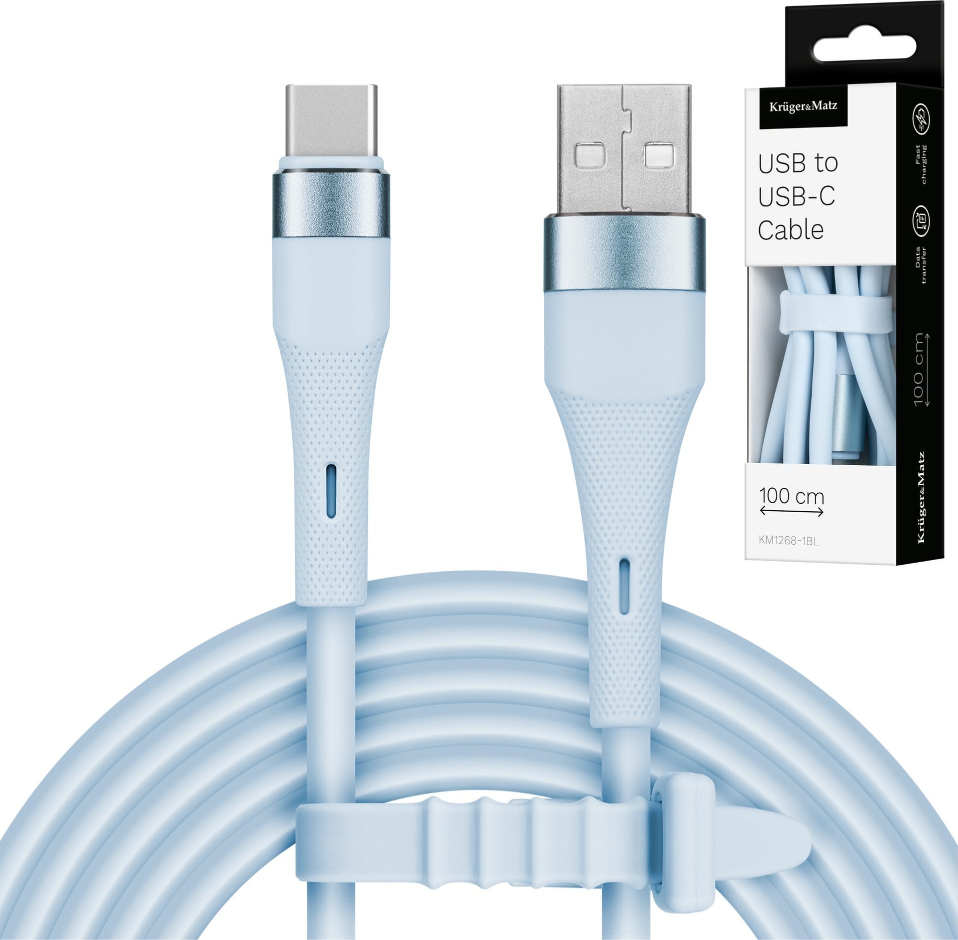 Kabllo USB Kruger&amp;Matz Basic, USB Type C, 1 m, silikoni, blu