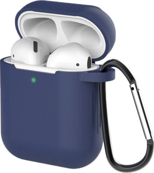 Mbulesë mbrojtëse Hurtel Case D për AirPods 1/2, silikon, me karabinë, blu navy