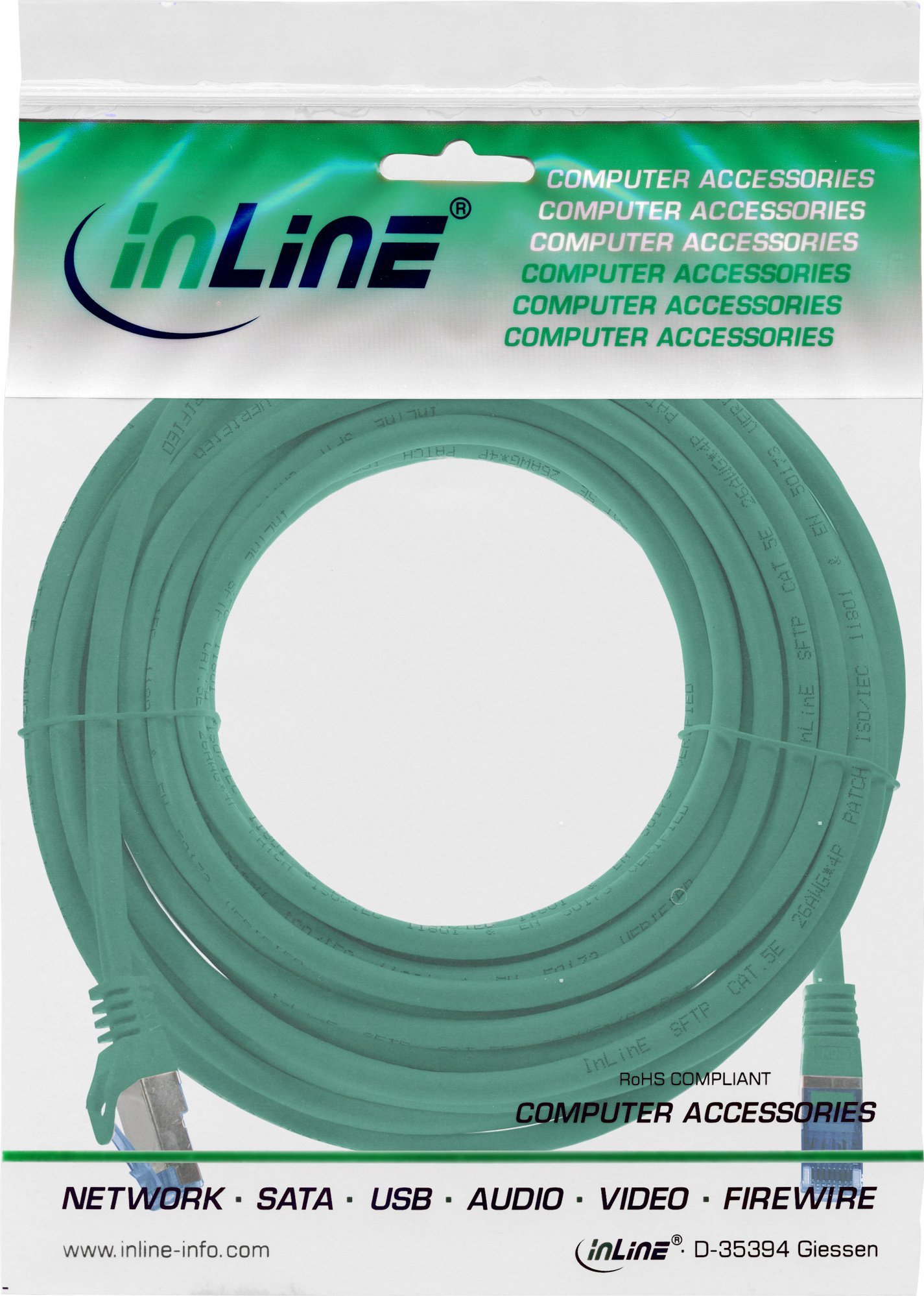Kabllo rrjeti InLine Cat.6A S/FTP, 5m, TPE LSZH, e gjelbër