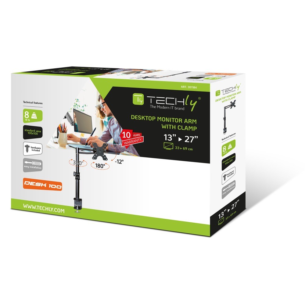 Mbajtëse tavoline për monitor Techly, 13"-27", VESA 100x100, e zezë