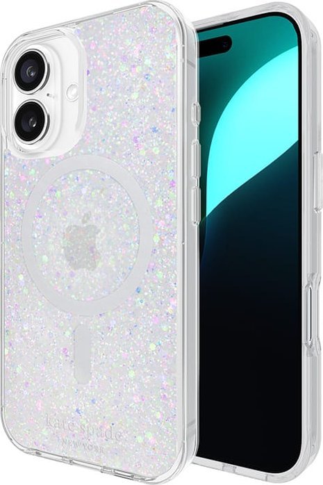 Заштитна маска за телефон Kate Spade New York Chunky Glitter MagSafe, за iPhone 16, транспарентна со сјај