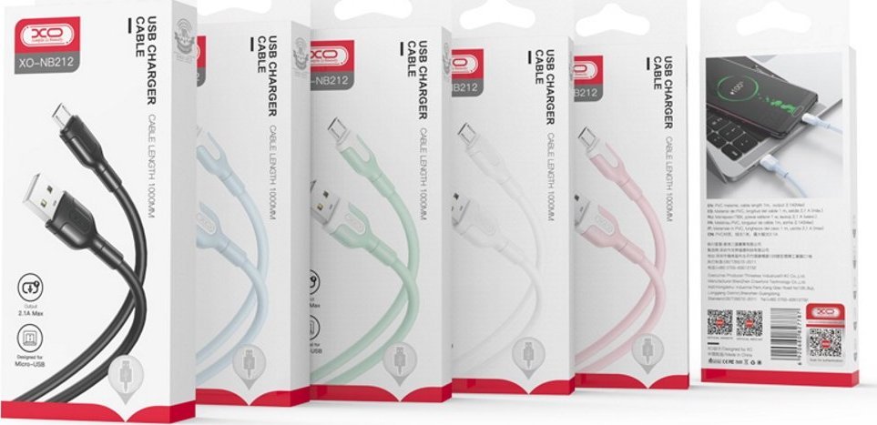 Kabllo karikimi XO NB212 për iPhone, USB Lightning, 1m, 2.1A, e zezë