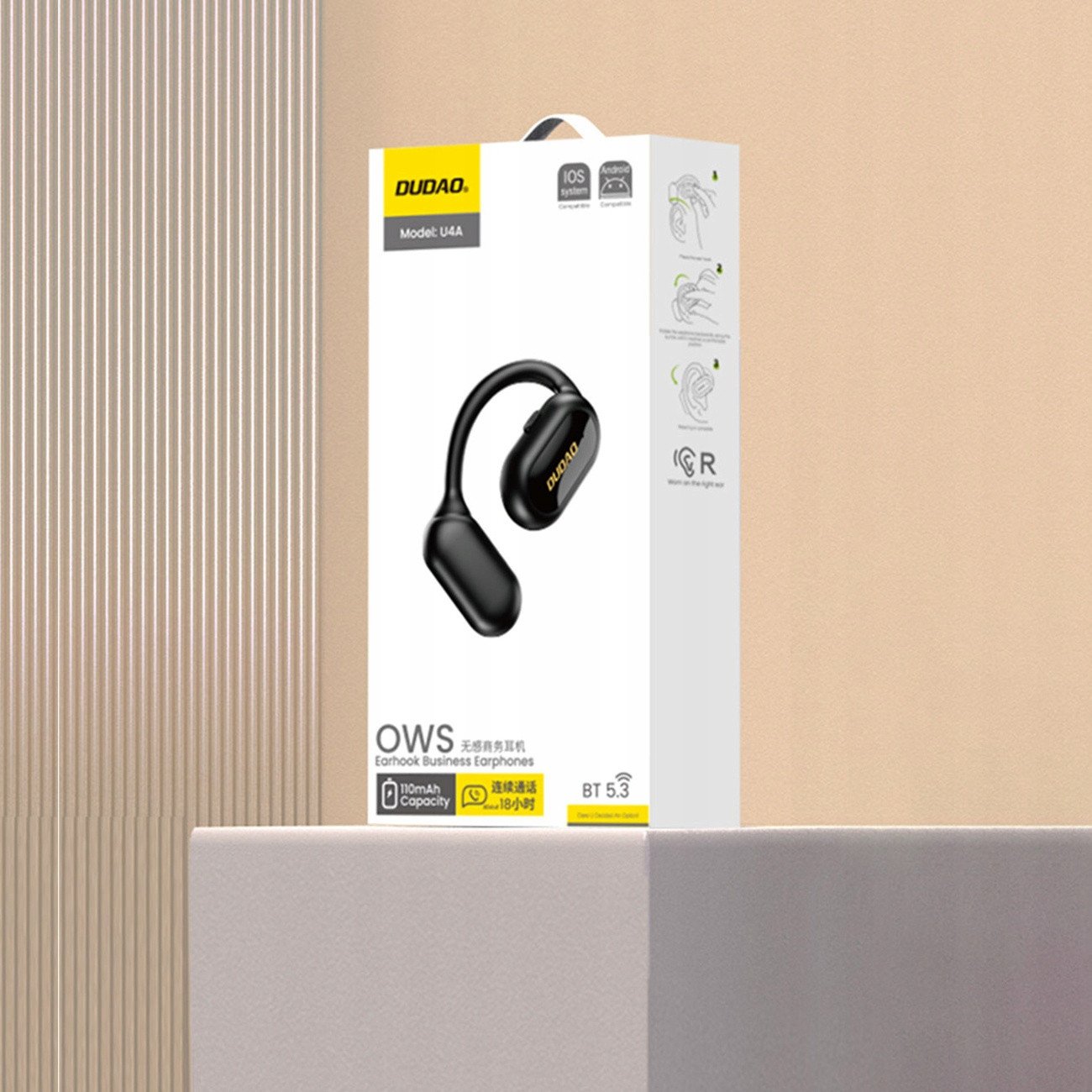 Kufje biznesi Bluetooth Dudao U4A, OWS open ear, IPX5, të zeza