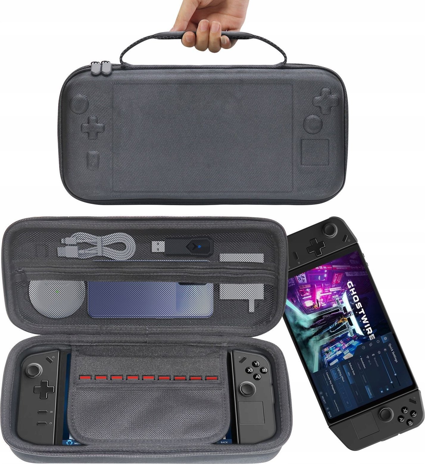 Etui për konzolë JYS LG-001 për Lenovo Legion Go, material EVA, me xhepa për lojëra, i zi 4