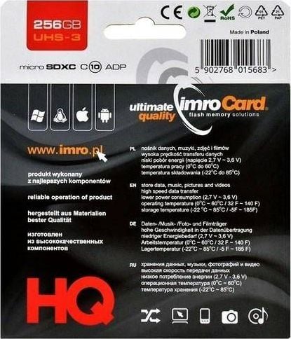 Kartë memorie IMRO MicroSDXC, 256GB, Class 10 UHS-3, me adapter