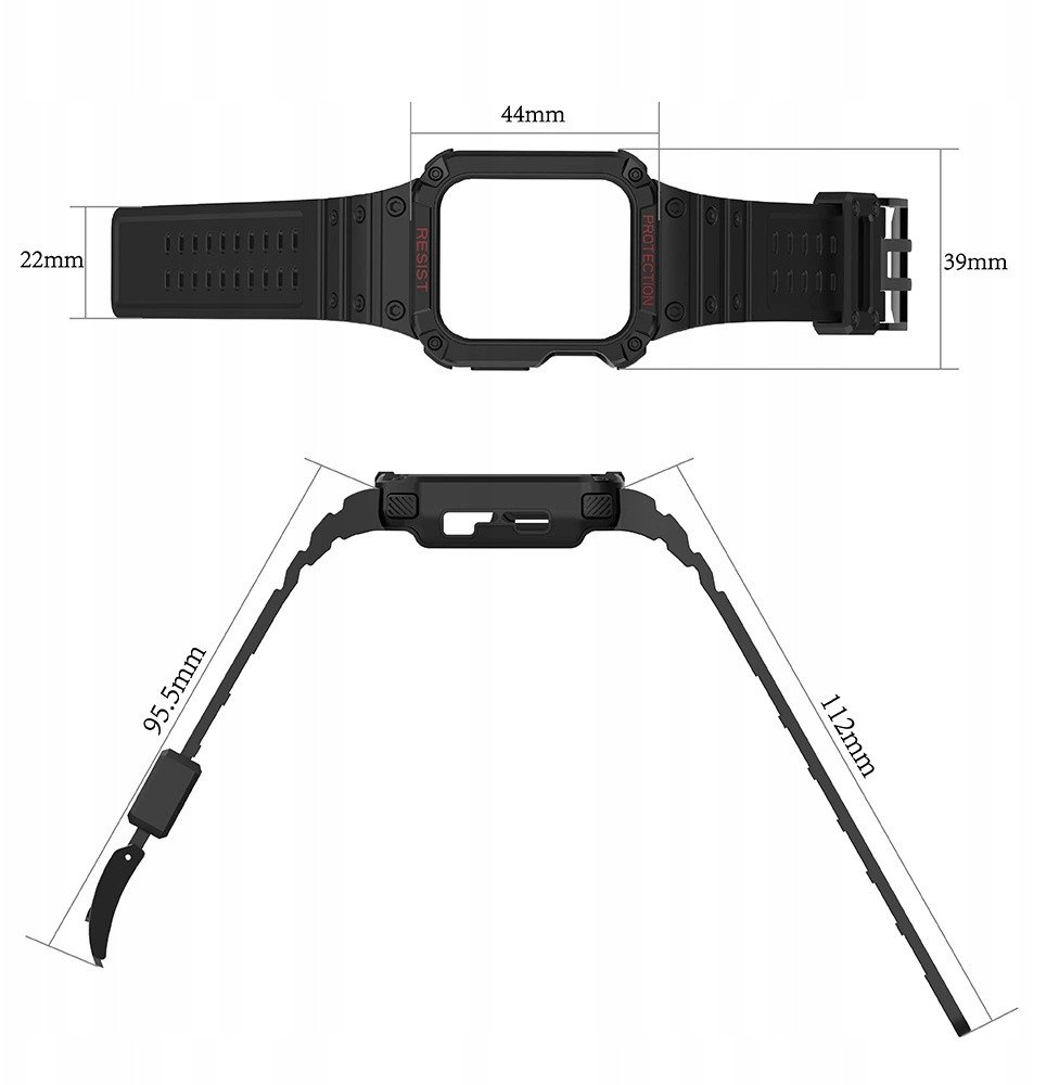 Rrip me mbrojtëse për Apple Watch 2/3/4/5/6/7/8/9 SE, 38/40/41mm, TPU, gri argjend