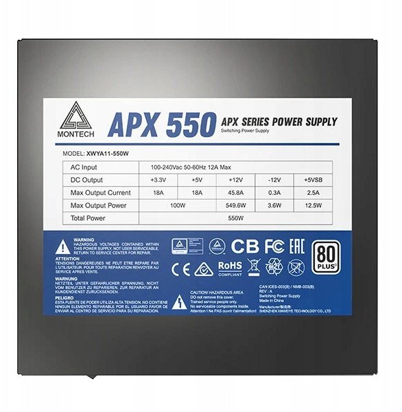 Furnizues energjie Montech APX550, 550W, 80 Plus, i zi