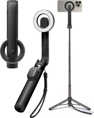 Shkop selfie tripod Spigen MagSafe, me telekomandë, për iPhone, i zi