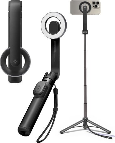 Shkop selfie tripod Spigen MagSafe, me telekomandë, për iPhone, i zi