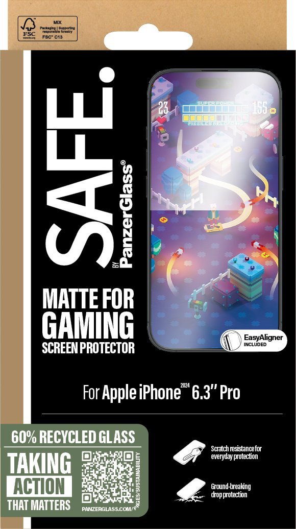 Mbrojtës ekrani PanzerGlass 0 Safe Gaming për iPhone 16 Pro, Ultra Wide Fit, transparent