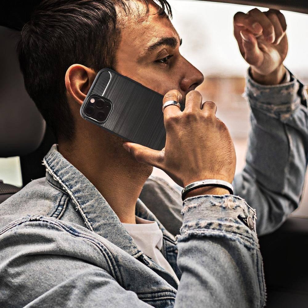 Këllëf telefoni Forcell Carbon për iPhone 13 Pro, silikon, i zi