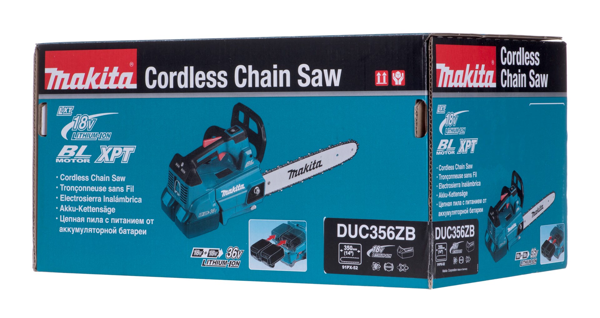 Sharrë me zinxhir Makita DUC356ZB, 2 x 18V, shufër 35 cm, blu e zezë