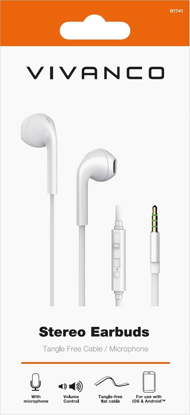 Kufje in ear Vivanco WEVVSS10_W, me kabllo, 1.2m, të bardha