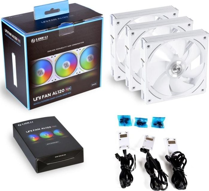 Ventilatorë PC Lian Li UNI FAN AL120, 120mm, RGB, të bardhë, set 3 copë