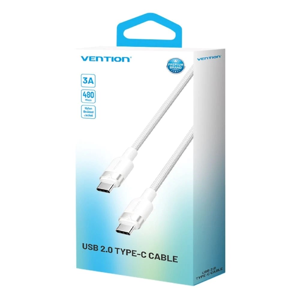 Kabllo Vention USB 2.0 Type C në Type C, 3A, 1m, e bardhë