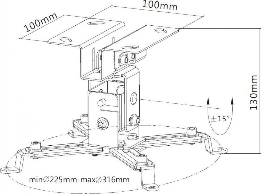 Mbajtës tavani për projektor Techly ICA-PM 2S, i zgjatueshëm 130mm, argjend