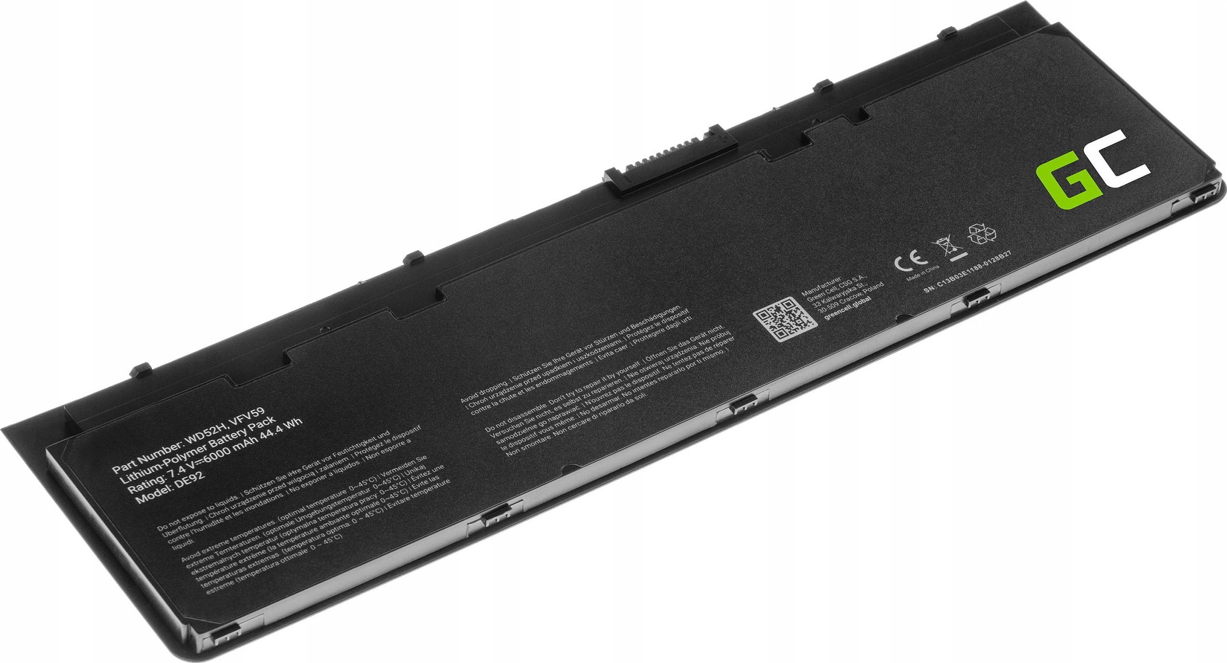 Bateri laptopi Green Cell WD52H VFV59, 4600mAh, për Dell Latitude E7240 E7250, e zezë