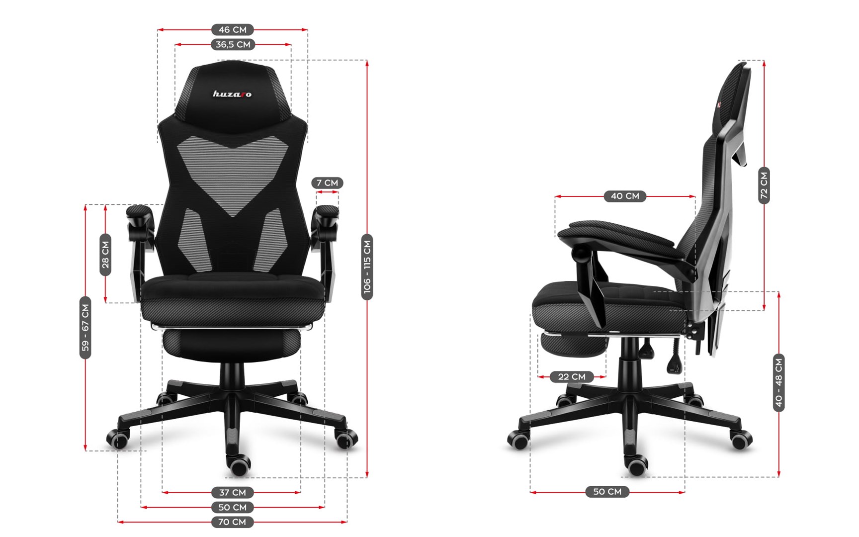 Karrige lojërash Huzaro Combat 3.0, 140 kg, e zezë