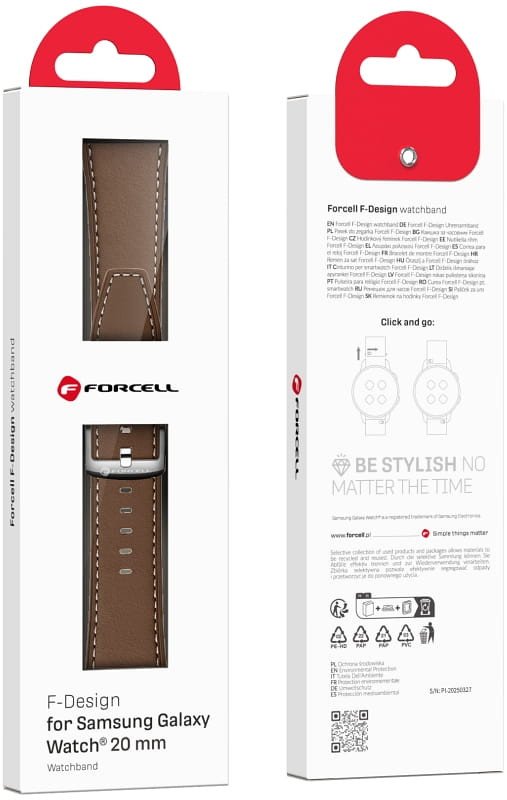 Rrip ore Forcell Strap F-DESIGN FS21, 20 mm, lëkurë sintetike, kafe