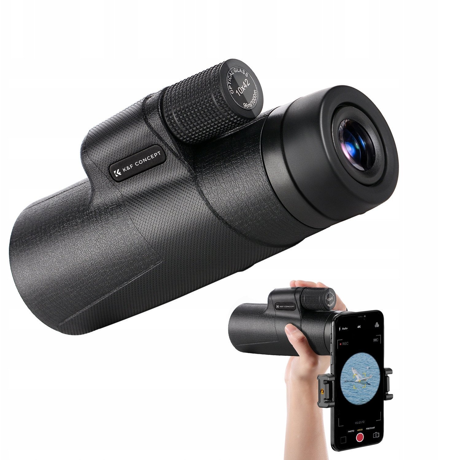 Monokular KF Concept KF33.089, 10x42, prizëm BAK4, IP65, i zi